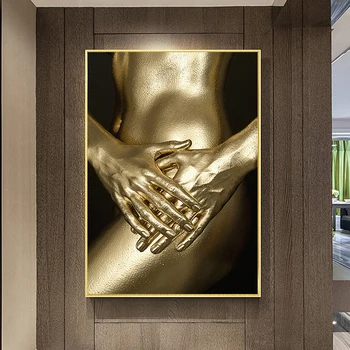 Melnā Zelta Pliks Āfrikas Sieviete Kanvas Glezna Skandināvijas Plakāti Un Izdrukas Mūsdienīga Sienas Māksla, kas Dzīvo Istabā, Mājas Dekoru Cuadros