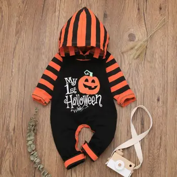 Pudcoco Jaunu Modes Halloween Jaundzimušo Bērnu GIirls Zēni Ķirbju Kapuci Romper Jumpsuit Apģērbs Apģērbs