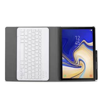 Bezvadu Bluetooth Keyboard Case for Samsung Galaxy Tab S4 10.5 SM-T830 SM-T835 ar Pildspalvu Turētājs Ādas Aizsardzības Tablete Vāciņu