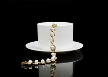 Luksusa Sieviešu White Pearl Rokassprādzi Klasiskās Zelta, Sudraba Krāsa, Ķēdes, Aproces, Sievietēm Moderns Apaļo Kristāla Kāzu Aproce