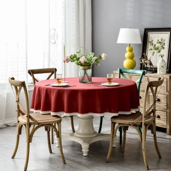 Ziemeļvalstu ūdensizturīgs tīrtoņa krāsu pušķis mežģīnes apaļā galda kafijas galda galdauts galdauts