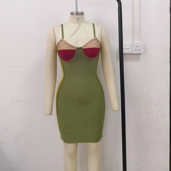Apsēju, sieviešu kleitas, Zaļā Slavenību Daudzām sievietēm Spageti Siksnas mini Iela bodycon vienkārši francijas Kleita vestidos