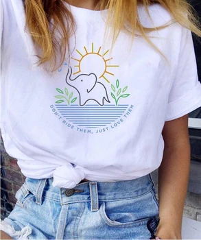 Nebraucu Tos Vienkārši Mīlu Viņus Zilonis Vasaras Kreklu ar Īsām Piedurknēm Sieviešu Grafikas Tees Sievietes Estētisko Topi Apģērbi