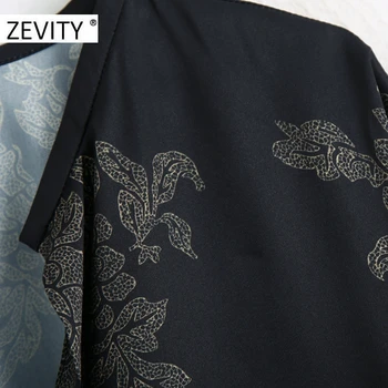ZEVITY Jaunā sieviešu vintage v kakla ziedu drukāt gadījuma smock blūze krekli sievietēm ar garām piedurknēm kimono roupas šiks blusas topi LS7188