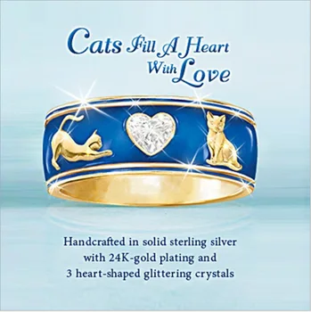12pcs Karstā Pārdošanas Zilās Skumjas Zelta Kaķis Gredzenu Populāro Klasisko Sieviešu Gredzeni