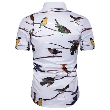 Baltu Ziedu, Putnu Drukāt Havaju Krekls Vīriešiem 2020. Gadam Pavisam Jaunu Slim Fit Īsām Piedurknēm Kleita Krekls Mens Streetwear Gadījuma Havaju Krekls