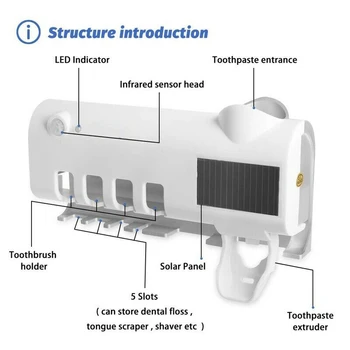 Vannas istaba UV Sterilizer zobu Suka zobu Suku Turētājs Glabāšanas Kaste USB Uzlādes Automātiska Zobu pastai, kas Squeezers Mājas Tīrīšanas Rīks
