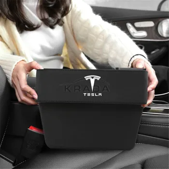 1X Sēdekļa Aiza Uzglabāšanas Kaste, Lai Tesla Modelis 3 Modelis S Model X PU Ādas Kausa Turētāja Emblēmu Soma Organizators Gadījumā Auto Piederumi