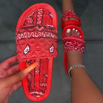 2020 Sandales Sieviešu Vasaras Kurpes Modes Drukāt Slaidu Sandales Dāmas Paslīdēt uz Līdzenas Pludmales Apavus Sandles Femme Sandalias Mujer