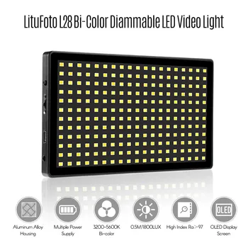 Portatīvo Bi-Color LED Video selfie studijas kameru Gaismas foto ar OLED Displeju 3200K-5600K CRI 97+ 16W Lampas, Fotogrāfijas apgaismojums