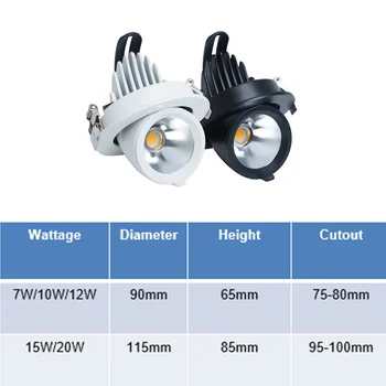LED Downlight aptumšojami 7W 10 W 15W, 20W regulējams 360 Grādu Padziļinājumā LED Griestu Spot Gaismas AC110V 220V Bagāžnieka LED downlight