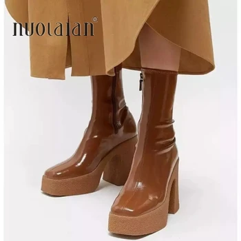 JAUNAJĀ 2020. gada rudenī, ziemas zīmols elastīgi ādas apavi, sieviešu apavi zābaki seksīgas augstpapēžu kurpes balck brūna sieviešu platformas zābaki