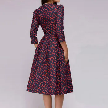 Franču Stilā Vintage Kleita Sievietēm Elegants Ziedu Iespiesti Slim Rudens-line Vestidos Classic Sievietes Puses Dressess