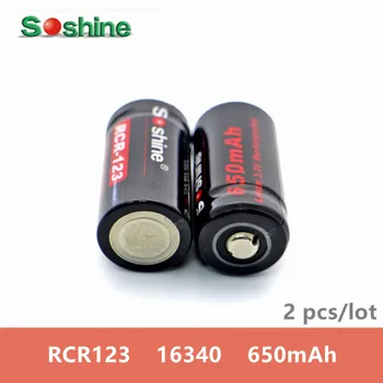 2 gab Soshine zīmola Li-ion 16340 RCR123 650mAh Akumulatoru 3.0 V uzlādējams Litija Li-ion Batteria augstas kvalitātes