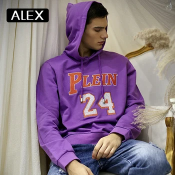Alex Plein Hoodies Vīrieši Čūskas Rhinestones Streetwear Vīriešu Sporta Krekls Kokvilnas Violeta Pāris Drēbes, Sporta, Viens Gabals Modes