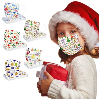 Bērniem, Bērnu maska, Vienreizējās lietošanas Sejas Maska Rūpniecības 3Ply Auss Cilpa 50PC Ziemassvētku Drukāt Putekļu Pierādījums Aizsardzības Mutes maska