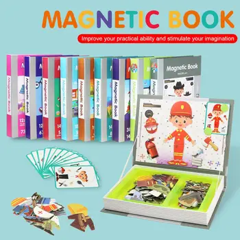 Karstā 10 Stilu, Bērnu Inteliģentas Magnētisko Grāmatu 3D Puzles, Mozaīkas Smadzeņu, Apmācība, Spēle Izglītojošas Rotaļlietas Bērniem Ziemassvētku Dāvanu