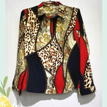 Leopards Drukāt garām piedurknēm Šifona Sieviešu Krekls Izšūšanas Zaudēt Vienu-krūšu Atloks Zemāko Sieviešu Blūzes Pavasara Rudens