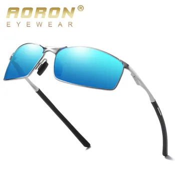 AORON Saulesbrilles vīriešiem polarizētās Klasiskās, Braukšanas Square Style Nakts Redzamības Brilles Pavasara Sakausējuma Kājas Laka Spogulis Briļļu S4