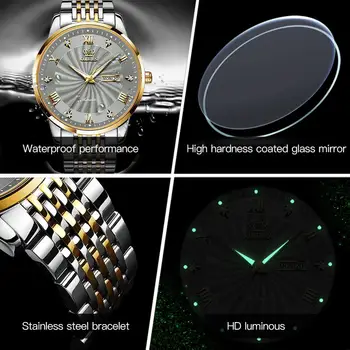 Vīriešu pulksteņi luksusa biznesa automātiskā skatīties taurētājs ūdensizturīgs dimanta skatīties vīriešu mehāniskās rokas pulksteņi dienas mens 2021OLEVS