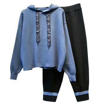 Sieviešu sporta tērps Liels Plus Izmērs XL-5XL tracksuit Kapuces džemperis+bikses divas gabals, kas Top Un Elsas Sportwear Silts atbilstošo kopas