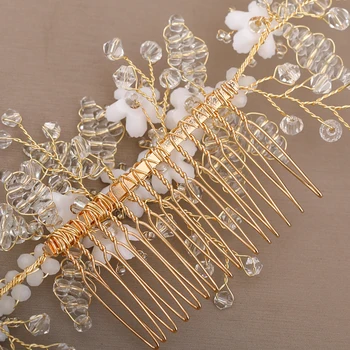 Kāzu Paštaisītas Matu aksesuāri, matu ķemme Crystal Gold Līgavas Ziedu Tiara Sieviešu matu ķemme Līgavu Matu rotājumi Galvassegu