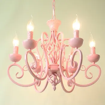 Mūsdienu siltu un romantisku sveču lustra E14 bērnu lampas istabas istabu istabu princess rozā/balta/zila dārza gaismas, AC110-240V