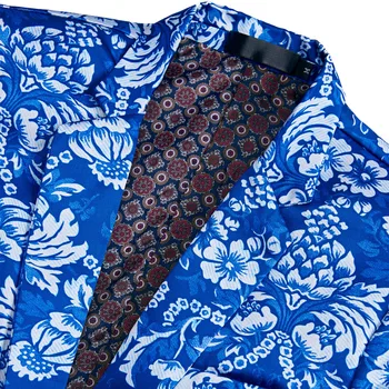 PYJTRL Zīmola Jaunā Vīriešu Vintage Blue Ziedu Drukāt Slim Fit Uzvalki, Bikses Ar Plus Izmēra 5XL Veste Homme Mariage Līgavainis Kāzu Uzvalks