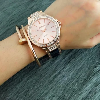 Dāmas Contena Kvarca Skatīties Sieviešu Rhinestone Sakausējuma Gadījuma Kleita Sieviešu Skatīties Rose Gold Crystal reloje pulkstenis saati montre femme