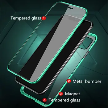 Metāla Magnētiskās Adsorbcijas Flip Case For iPhone 12 Mini 11 Pro XS MAX XR 8 7 6s 6 Caurspīdīgs Plus Double Sided Stikla Magnēts Gadījumā