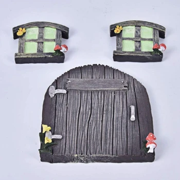 Miniatūra Pasaku Gnome Mājas Logu un Durvju Cute Koka Dekors Art Rotājumi Pagalmā Dārza Skulptūru Dekorēšanai