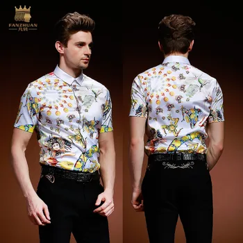 FANZHUAN Bezmaksas piegāde Jauno Vasaras Vīriešu vīriešu gadījuma modes izšūti īsām piedurknēm korejas personalizētu krekls 812094
