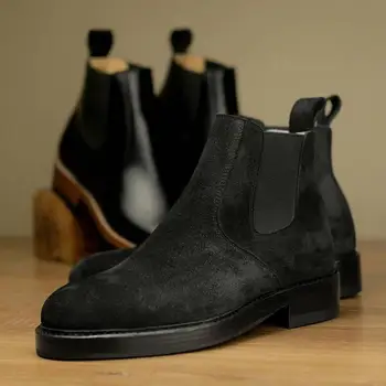 Modes Vīriešu Zamšādas Ādas Kurpes ar Augstu Kvalitāti Retro tīrtoņa Krāsu Slip-on Vīriešu Zābaki Gadījuma Modes Zapatos De Hombre HA879