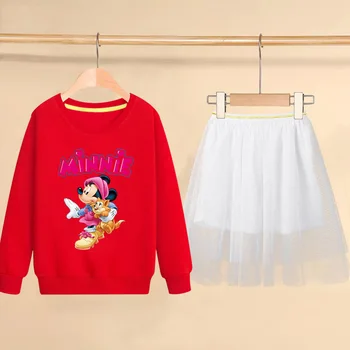 Disney Minnie Mouse Meiteņu Apģērbu Komplekti, Zīdainis, Mazulis Karikatūra Kleita Apaļu Kakla garām piedurknēm Džemperis + tutu Kleita Cēloņu Meitenes Kleita