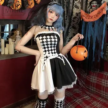 Jauns Seksīgs Gotu Halloween Strapless Kleitas Cirka Izrāde Apģērbu Klauns Kostīms, Melns Un Balts Tīkla Cosplay Kostīmi Komplekts