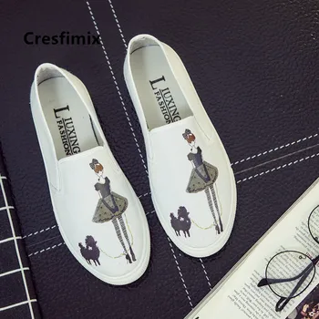 Cresfimix zapatos mujer de sieviešu modes ērti balts flroal dzīvoklis kurpes lady gadījuma platforma audekla kurpes atdzist shos C2777