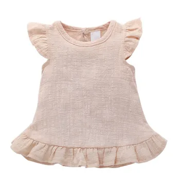 Baby Girl Dress Bērnu Drēbes, Krekls Top Veļa Kokvilnas Gadījuma Baby Girl Apģērbu Retro Īsām Piedurknēm Kleita Meitenēm A26