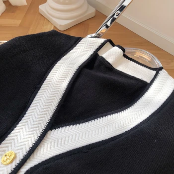 Yeeloca Rudens Jaunas Biezas Trikotāžas Džemperis Sieviešu Slinks V-veida kakla ar Vienu krūtīm, Jaciņa korejas Gadījuma Brīvs Džemperis Mētelis