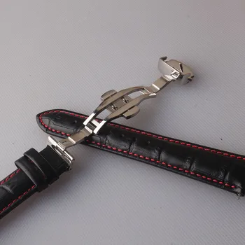 Veicināšanas Watchband Melna ar sarkano līniju šūtas Pulksteņu Piederumi Pulksteņu band siksna 20mm 22mm Nerūsējošā tērauda Tauriņš sprādzes