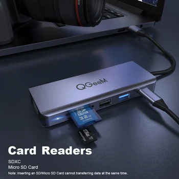 QGeeM USB C centrs Macbook Pro Gaisa Dual HDMI VGA Micro SD atmiņas Karšu Lasītāji Aux PD OTG Multi USB 3.0 Hub C Tipa Adapteris Grāmatiņa