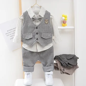 Ir 2021. Modes Jauns Bērnu Apģērbu Komplekti Toddler Zēnu Apģērbu Komplekti Bērniem Tērpiem Veste+Krekls+Elsas 3 Gabali Zēnu Drēbes 1-4 Gadu Vecumam