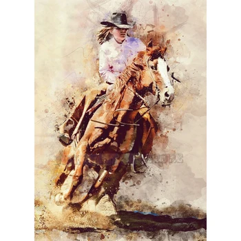 5D DIY Dimanta Krāsošana Zirgu izjādes sieviete ,Cowgirl Pilna Dimanta Izšuvumi Krustdūrienā Mozaīkas Mājas Dekoru Rokdarbi Dāvanu