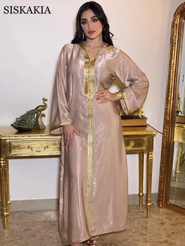 Siskakia Dubajas arābu Musulmaņu Abaya Kleita Sievietēm Rudenī 2020. Gadam Šampanieti Marokas Kaftan Kapuci Apmetni turku Islāma Jalabiya