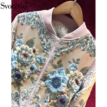 Svoryxiu Rudens Ziemas dizainers luksusa Rozā Žaketes Mētelis Sieviešu Elegants Frēzēšana Ziedu Drukāt Žakarda Ikdienas Jakas Outwear