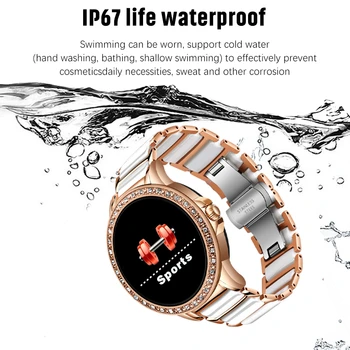 LIGE Jaunu Smart Skatīties Sirdsdarbības Ātrums, asinsspiediens Informāciju Atgādinājums Sporta Ūdensizturīgs Smart Skatīties Sieviešu Keramikas Siksna Smartwatch