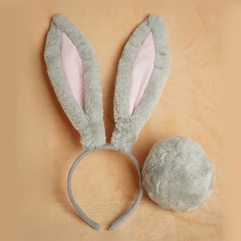 MMGG Pelēkā Trušu Bunny Ausis Hairhoop Cepures ap Galvu stiprināmas Asti noteikti Halloween Cosplay Tērpu Aksesuāri