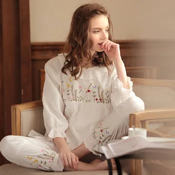 Japānas jaunā stila dāmas pavasara, rudens un ziemas pidžamu uzvalks kokvilnas gadījuma garām piedurknēm, garās mājas pakalpojumu, pidžamas sieviešu