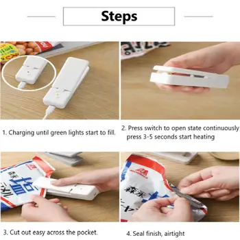 Pārnēsājams Mini Siltuma Aizzīmogošanas Mašīnas Sealer Impulsu Plastmasas Bag Sealer USB Uzlādes Ceļojumu Iepakošanas Uzkodu Bag Sealer Virtuves Sīkrīku