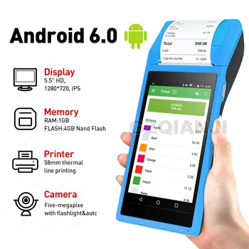 PDA POS Rokas ierīci, Pos terminālu iebūvēts siltuma bluetooth printeri 58mm wifi Android Izturīgs PDA Svītrkods Kamera Scaner 1D 2D