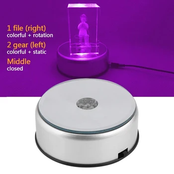 7-LED Krāsains Rotācijas Elektrisko Gaismu Stāvēt Bāzes Kristāla Kārta Parādīt Bāzes Stāvēt